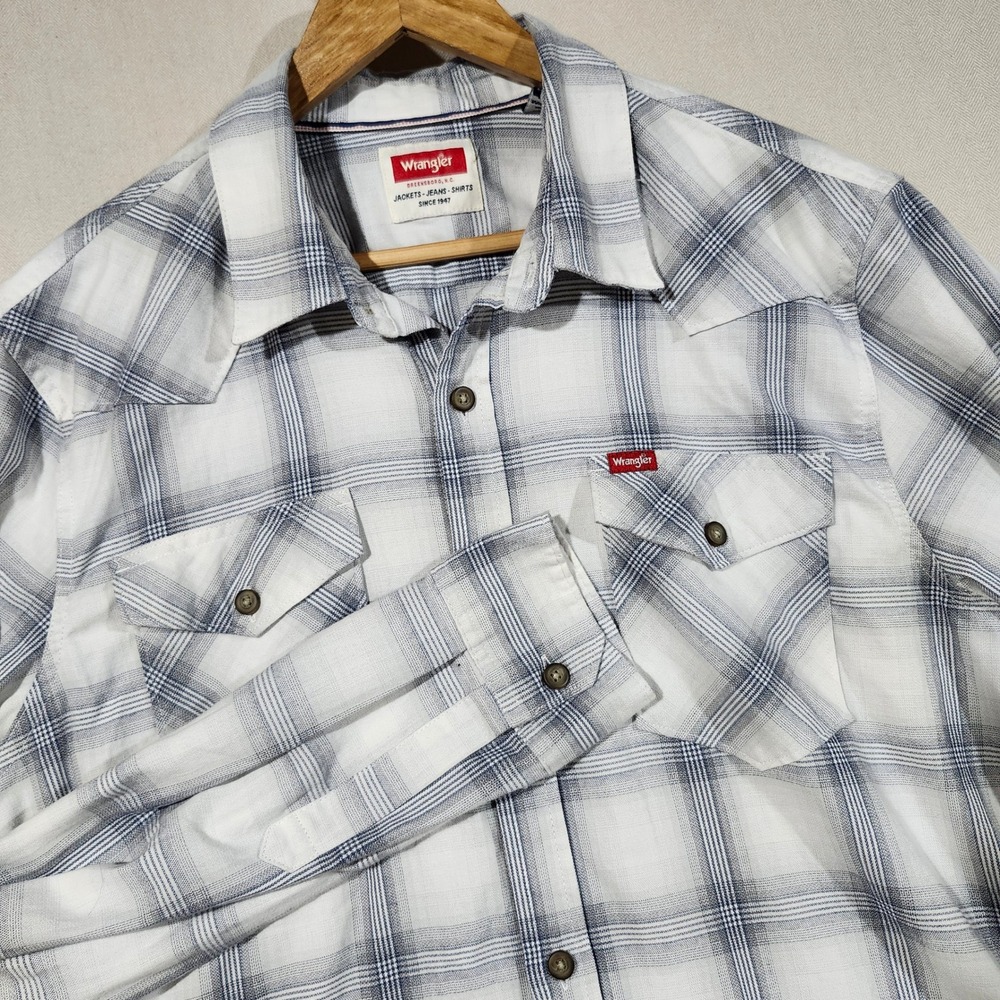 Wrangler Mens‎ Western Plaid Long Sleeve Button Up Shirt Large L
